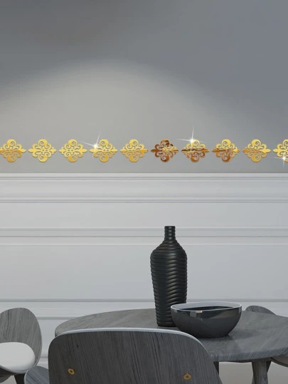 10 Pieces Of Patterned Acrylic Wall Sticker, Modern Style Home Decoration, Gold And Silver Black Acrylic Wall Sticker 1 Self-Adhesive Without Glue Marks, Detach Living Room/Bedroom DIY Creative Sticker Mirror Mirror Wall Wall Decor Room Decor Wall Mirror Mirror For Room Bathroom Decor Living Room Decor