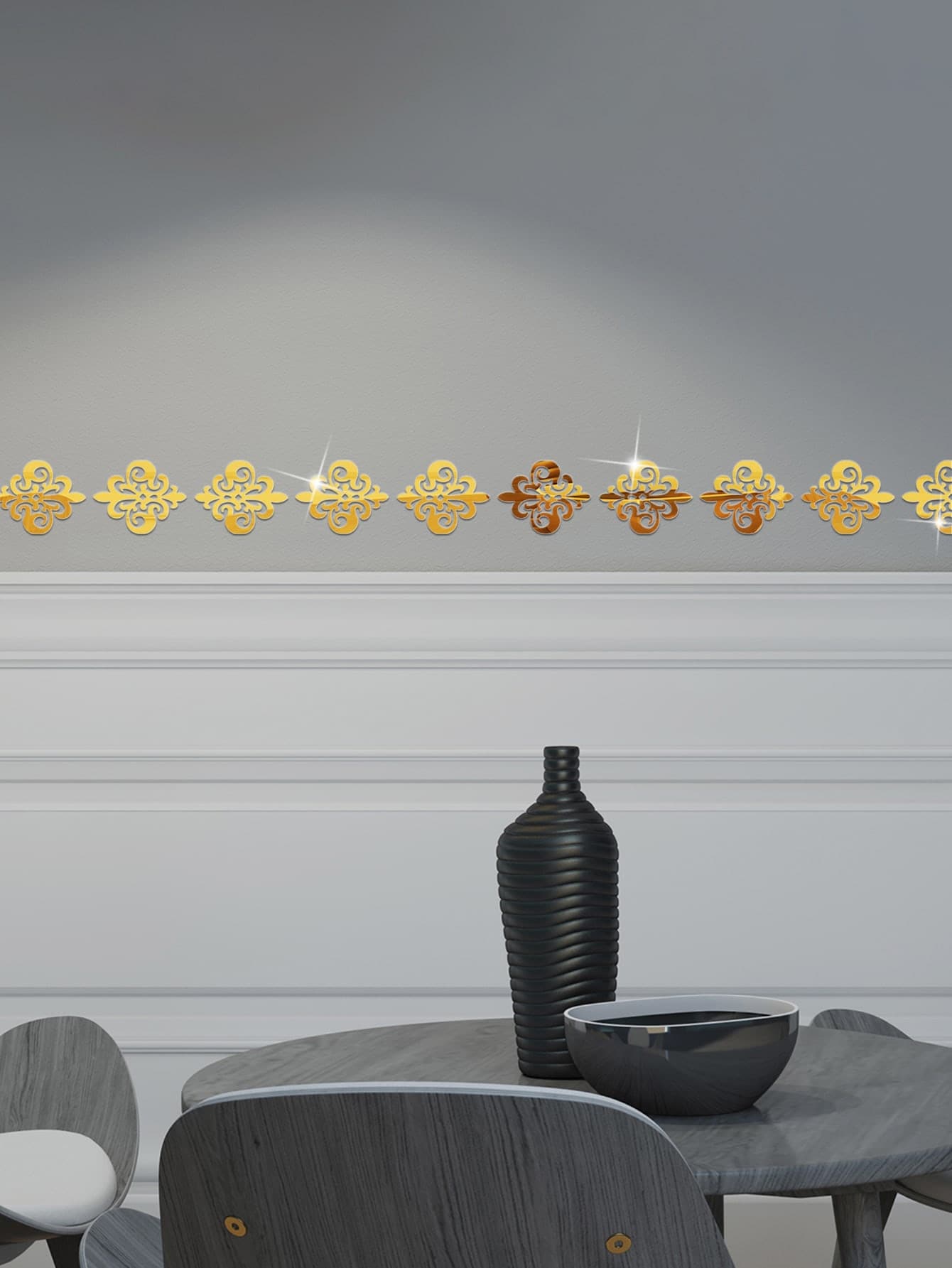 10 片图案亚克力墙贴，现代风格家居装饰，金银黑色亚克力墙贴 1 自粘无胶痕，可拆卸客厅/卧室 DIY 创意贴纸镜子墙面装饰房间装饰墙镜房间浴室装饰客厅装饰