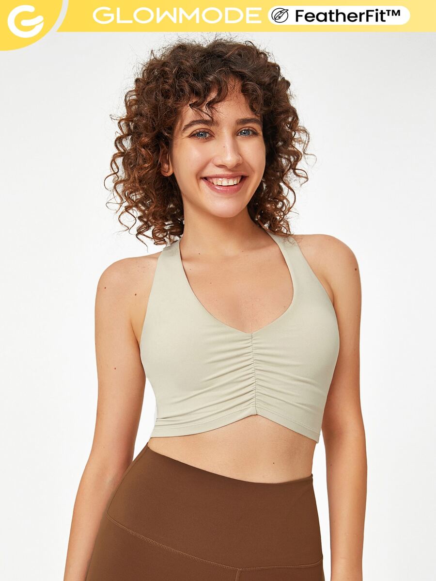 GLOWMODE FeatherFit™ Ruched Racerback Sports Bra - Beige - View 1