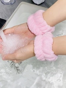 2/6/10pcs Bathroom Hair Band Wristband Anti-Water Splash Hair Tie, Plush Cartoon Hair Clip, Makeup Headband, Face Wash Towel, Clothes Cuff Anti-Water Splash Wristband - Pink - View 4