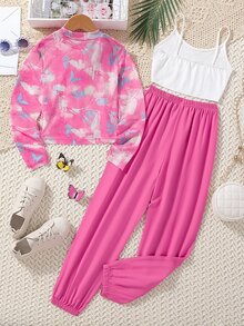 Girls Cami Top & Butterfly Print Tee & Joggers - Multicolor - View 2