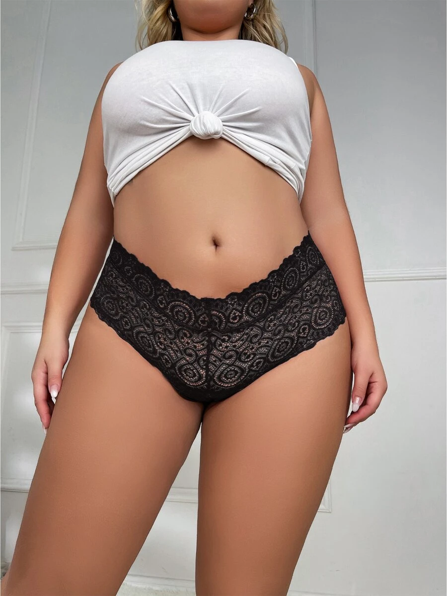 Bragas unicolor con encaje - Negro - Ver 1