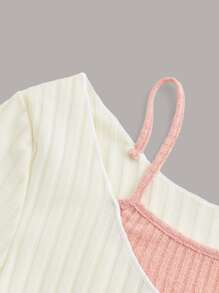 2 In 1 Colorblock Ribbed Tee - Apricot - View 3