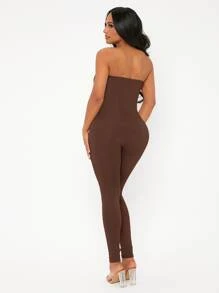 SHEIN SXY Solid Backless Tube Unitard Jumpsuit - Chocolate Brown - View 2