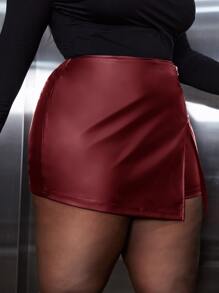 Slaydiva 大碼拉鏈細節PU皮革裙裤 - 酒紅色 - 查看 7