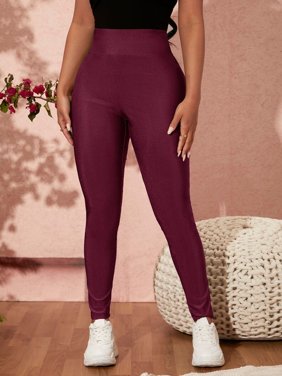 SHEIN SXY Solid Color Women's Tight-fitting Yoga Pants - Maroon - View 1