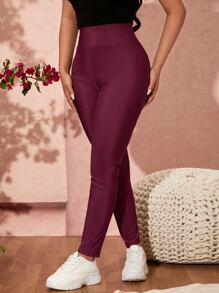 SHEIN SXY Solid Color Women's Tight-fitting Yoga Pants - Maroon - View 4