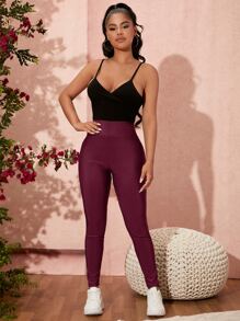 SHEIN SXY Solid Color Women's Tight-fitting Yoga Pants - Maroon - View 5