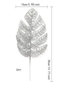 2pcs Glitter Artificial Tropical Leaf - Silver - View 2