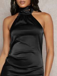 SHEIN BAE Đầm Lộ Lưng Nút Vắt màu trơn Gợi cảm - màu đen - Xem 4