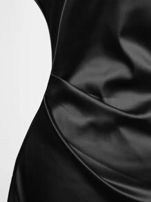 SHEIN BAE Đầm Lộ Lưng Nút Vắt màu trơn Gợi cảm - màu đen - Xem 7