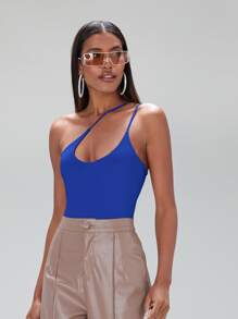 SHEIN BAE One Shoulder Solid Bodysuit - Royal Blue - View 5