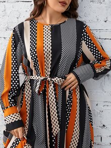 SHEIN Clasi Vestido con cinturón de rayas & con estampado de lunares - Multicolor - Ver 5
