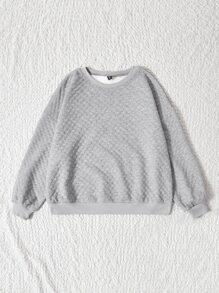 SHEIN EZwear Plus Checker Jacquard Drop Shoulder Sweatshirt - Light Grey - View 3