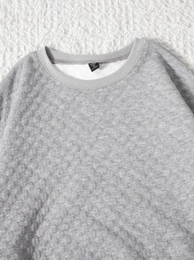 SHEIN EZwear Plus Checker Jacquard Drop Shoulder Sweatshirt - Light Grey - View 4