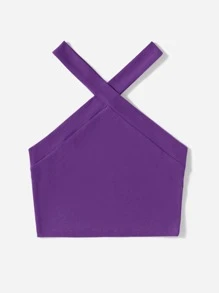 Muchica Áo hai dây Hội Chữ thập Gân đan màu trơn Giải trí - Màu tím  Violet - Xem 4