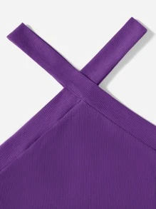 Muchica Áo hai dây Hội Chữ thập Gân đan màu trơn Giải trí - Màu tím  Violet - Xem 6