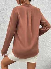 SHEIN Essnce Fold Pleated Solid Top Workwear - Brown - View 2