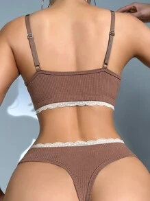 蕾絲邊內衣套裝 - 咖啡棕 - 查看 2
