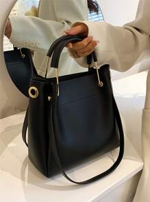 High-End Stylish Large Capacity Shoulder Bag, Fashion Crossbody Tote Bag For Commuting, Bucket Bag Design - Black - View 6