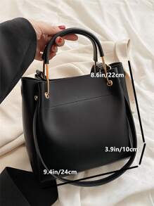 High-End Stylish Large Capacity Shoulder Bag, Fashion Crossbody Tote Bag For Commuting, Bucket Bag Design - Black - View 9