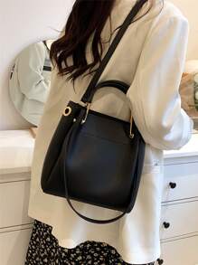 High-End Stylish Large Capacity Shoulder Bag, Fashion Crossbody Tote Bag For Commuting, Bucket Bag Design - Black - View 4