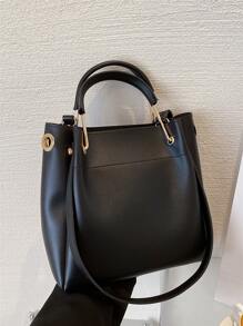 High-End Stylish Large Capacity Shoulder Bag, Fashion Crossbody Tote Bag For Commuting, Bucket Bag Design - Black - View 7