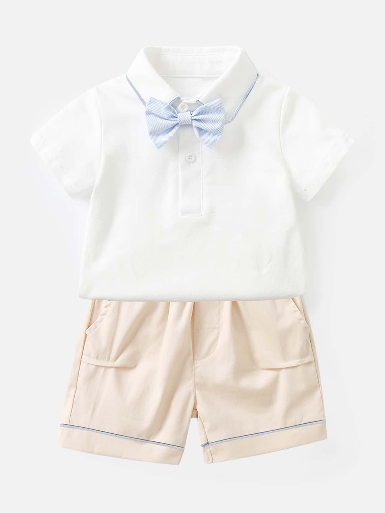 Baby Boy Summer Korean Style Boys' White Shirt And Apricot Shorts Gentleman Style Solid Color Kids' Suit, 2Pcs/Set - Multicolor - View 1