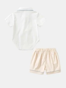 Baby Boy Summer Korean Style Boys' White Shirt And Apricot Shorts Gentleman Style Solid Color Kids' Suit, 2Pcs/Set - Multicolor - View 2