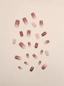 Actualiza instantáneamente tu apariencia con 24 piezas de uñas postizas de tamaño mediano cuadradas con decoración de pedrería tipo francés, para mujeres y niñas. Incluye 1 lima de uñas y 1 hoja de cinta. Suministros de uñas