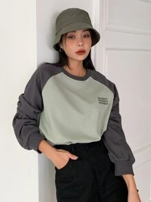 DAZY Letter Graphic Raglan Sleeve Two Tone Sweatshirt - Multicolor - View 1