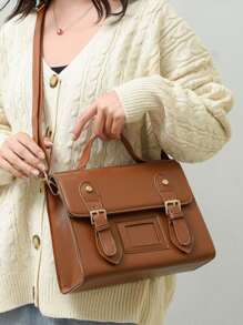 LECEY Túi đeo chéo Nữ Khóa màu trơn Có thể điều chỉnh được Tay cầm Top Sẵn sàng - màu nâu - Xem 7