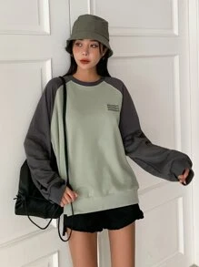 DAZY Letter Graphic Raglan Sleeve Two Tone Sweatshirt - Multicolor - View 2