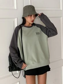 DAZY Letter Graphic Raglan Sleeve Two Tone Sweatshirt - Multicolor - View 4