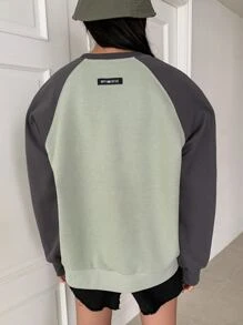 DAZY Letter Graphic Raglan Sleeve Two Tone Sweatshirt - Multicolor - View 6