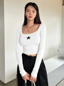 DAZY In Sao Scoop Cổ Áo phông Crop - trắng - Xem 3