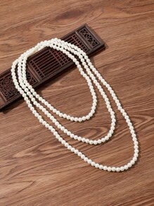 Minimalist Layered Beaded Necklace - Beige - View 12