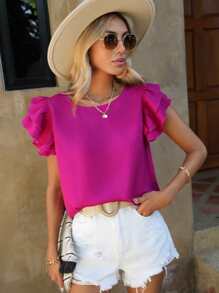 SHEIN Clasi Solid Layer Sleeve Blouse