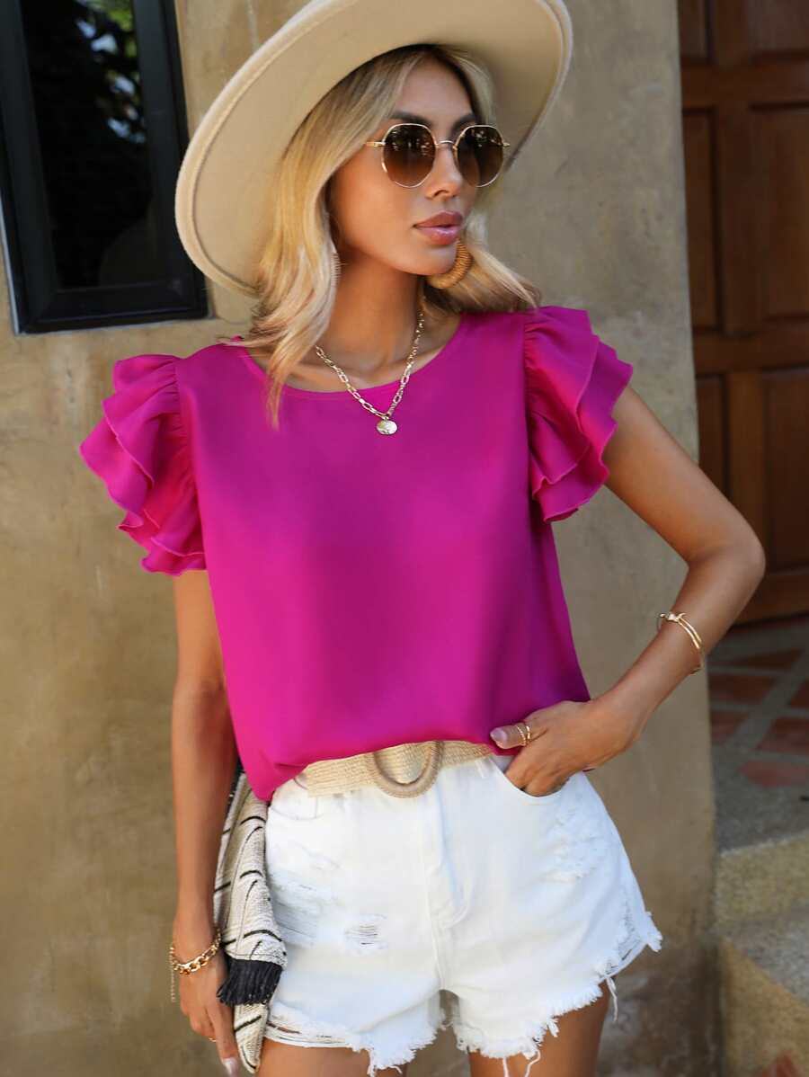 SHEIN Clasi Solid Layer Sleeve Blouse