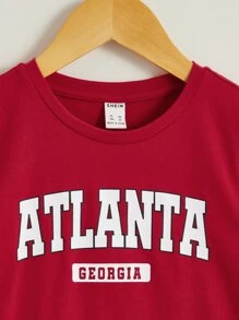 SHEIN 小男童字母圖案T恤 - 酒紅色 - 查看 3