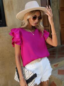 SHEIN Clasi Solid Layer Sleeve Blouse