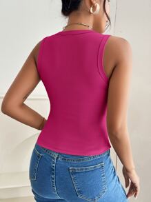 SHEIN PETITE Solid Ribbed Knit Tank Top - Hot Pink - View 2
