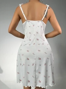 貼花細節印花木耳邊吊帶睡裙 - 白色 - 查看 2