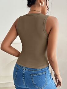 SHEIN PETITE Top tank unicolor tejido de canalé - Verde militar - Ver 2