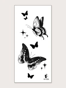 紋身貼紙,1張蝴蝶樣式一次性紋身適合女士,紋身貼紙成年人,逼真紋身貼蝴蝶,適合女士和女孩 - 黑色 - 查看 2