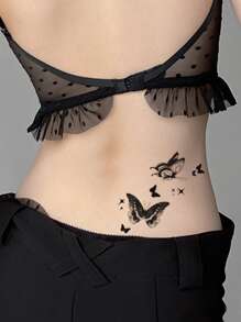 紋身貼紙,1張蝴蝶樣式一次性紋身適合女士,紋身貼紙成年人,逼真紋身貼蝴蝶,適合女士和女孩 - 黑色 - 查看 4