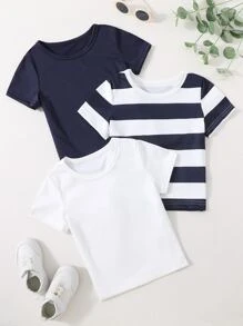 Toddler Boys 3pcs Striped Print Tee - Blue and White - View 1