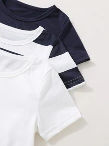 Toddler Boys 3pcs Striped Print Tee - Blue and White - View 3