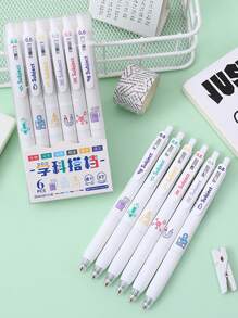 6 piezas Pluma de gel con estampado de dibujos animados al azar - Multicolor - Ver 1