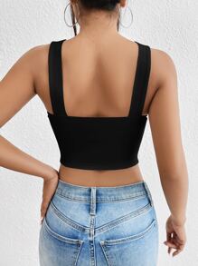 SHEIN Privé Solid Halter Crop Top - Black - View 2